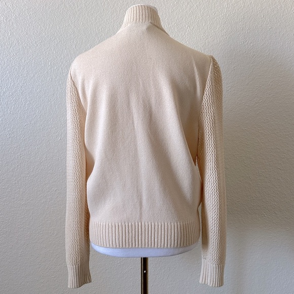 ST. JOHN COLLECTION Full Zip Knit Mock Neck Eyelet Stitched Cardigan Sweater 6 - Picture 8 of 11
